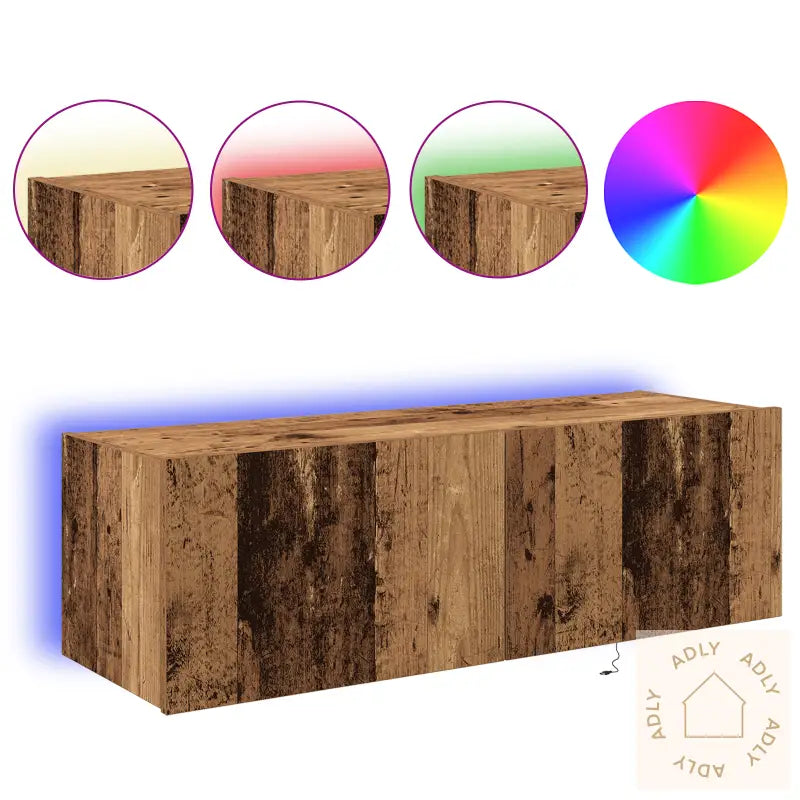 Tv Veggskap Med Led-Belysning Gamle Tre 100X35X31 Cm