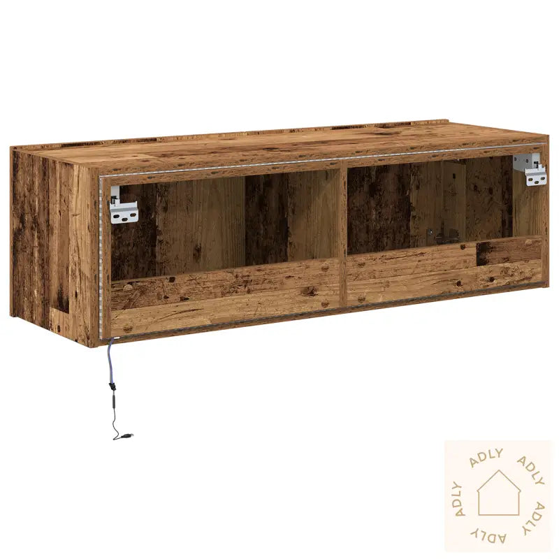 Tv Veggskap Med Led-Belysning Gamle Tre 100X35X31 Cm