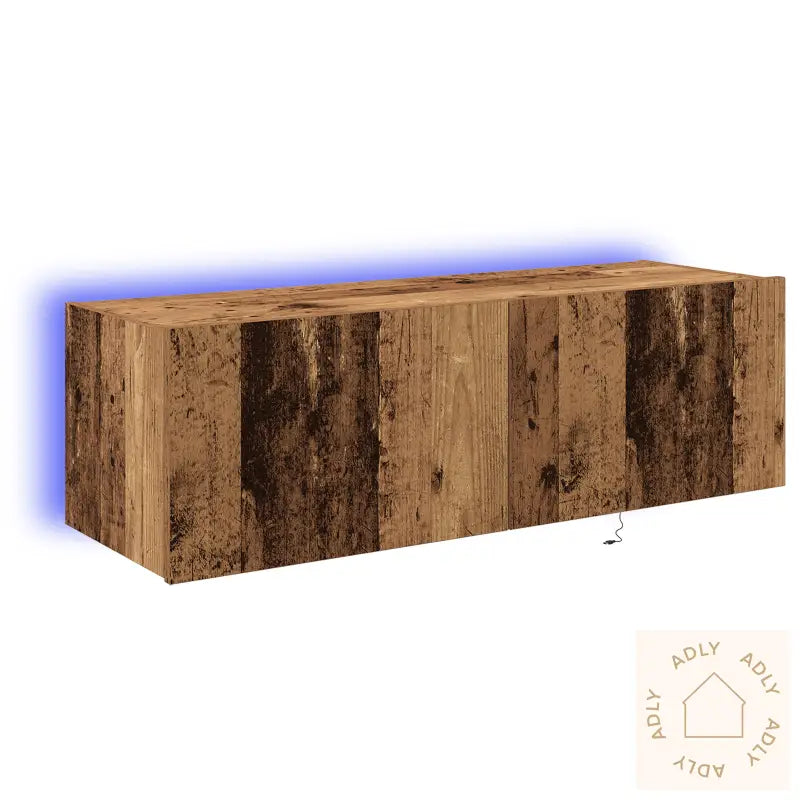 Tv Veggskap Med Led-Belysning Gamle Tre 100X35X31 Cm