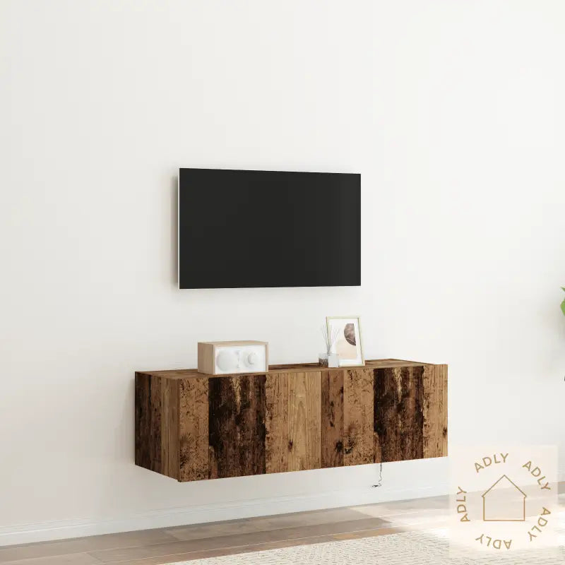 Tv Veggskap Med Led-Belysning Gamle Tre 100X35X31 Cm