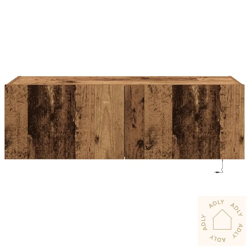 Tv Veggskap Med Led-Belysning Gamle Tre 100X35X31 Cm