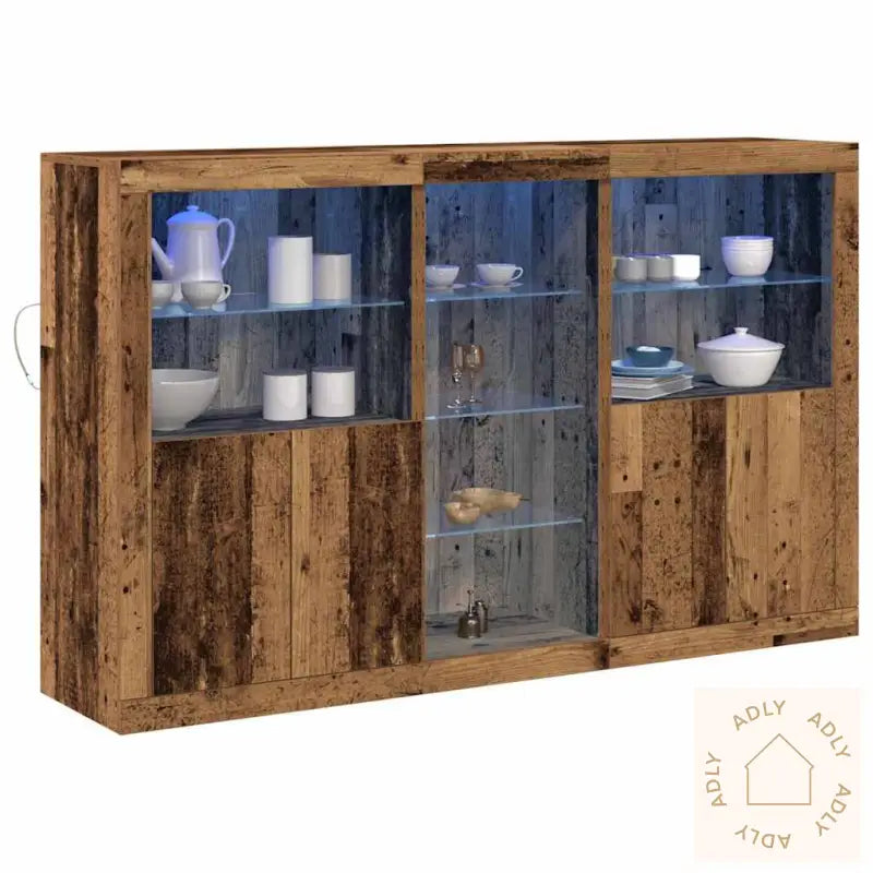 Sideboard Med Led-Lamper Gammelt Tre 162X37X100 Cm Konstruert Tre