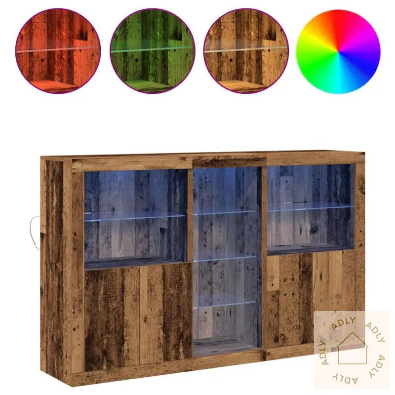 Sideboard Med Led-Lamper Gammelt Tre 162X37X100 Cm Konstruert Tre