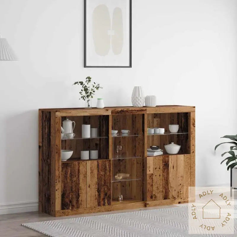 Sideboard Med Led-Lamper Gammelt Tre 162X37X100 Cm Konstruert Tre