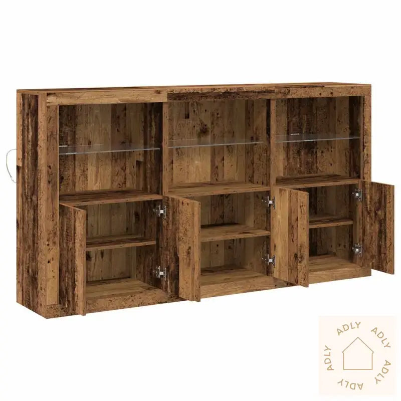 Sideboard Med Led-Lamper Gammelt Tre 162X37X100 Cm Konstruert Tre