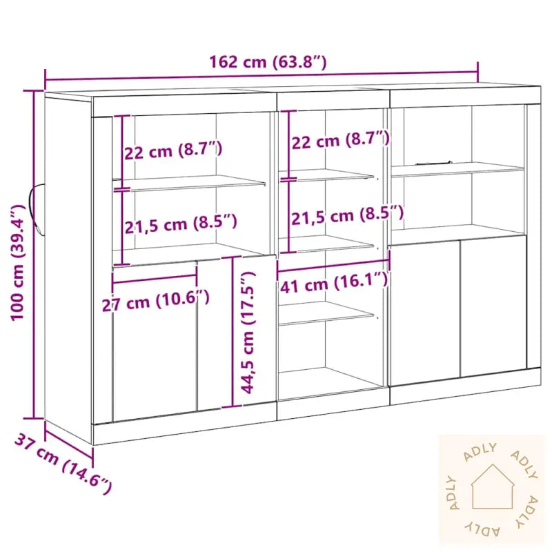 Sideboard Med Led-Lamper Gammelt Tre 162X37X100 Cm Konstruert Tre