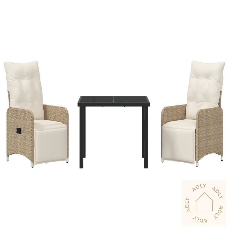 3 Delt Hage Spise Sett Med Puter Beige Poly Rattan