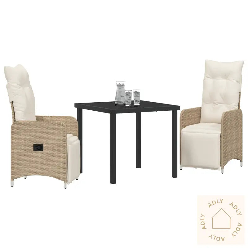3 Delt Hage Spise Sett Med Puter Beige Poly Rattan