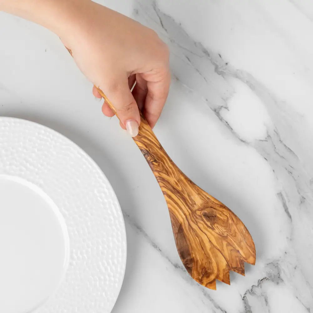 Håndlaget oliventre salatgaffel på 30 cm for enkel servering