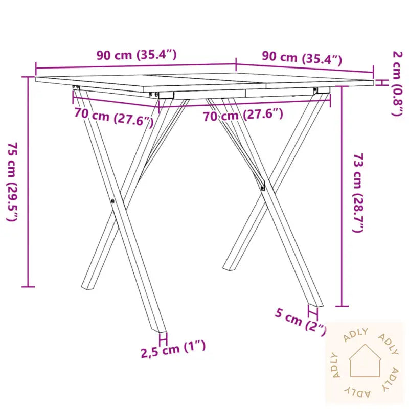 Salongbord X-Ramme 90X90X75 Cm Heltre Furu Og Stål