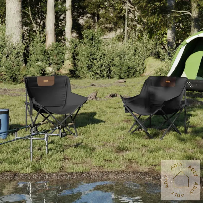 Campingstoler Med Lomme 2 Stk Sammenleggbar Svart