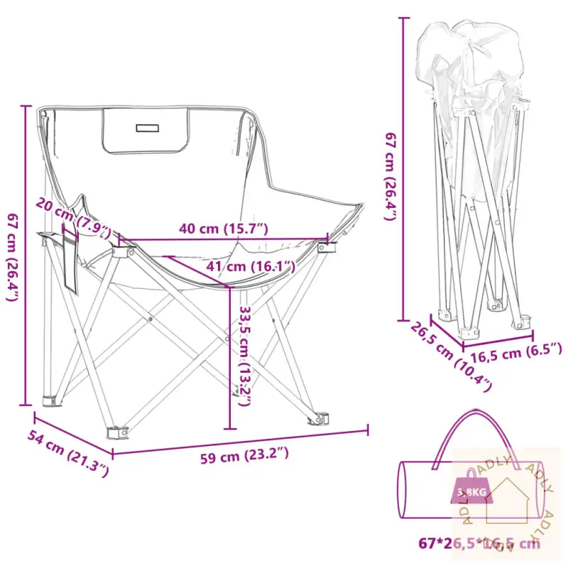 Campingstoler Med Lomme 2 Stk Sammenleggbar Svart