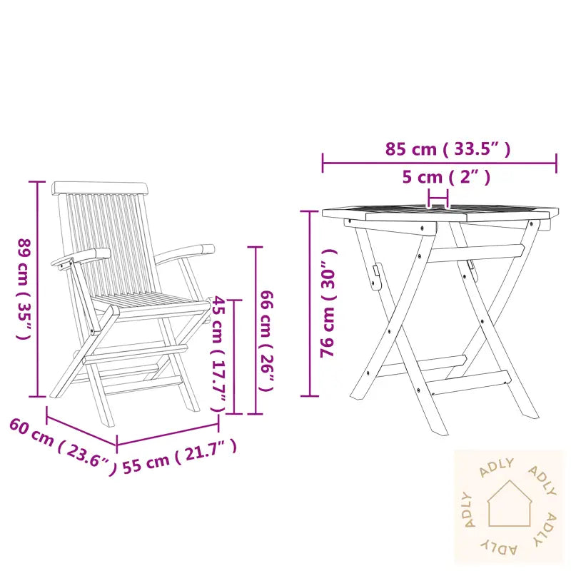 3-Delt Sammenleggbar Hage Bistro Set Solid Tre Akasie
