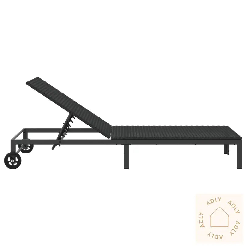 Solseng Med Hjul Svart Poly Rattan