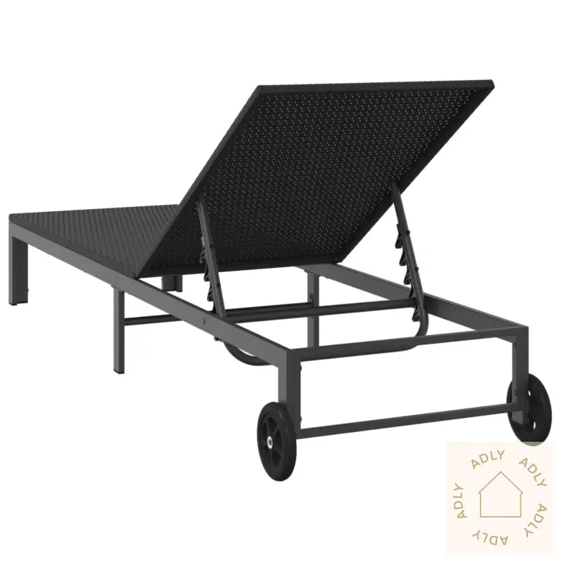 Solseng Med Hjul Svart Poly Rattan