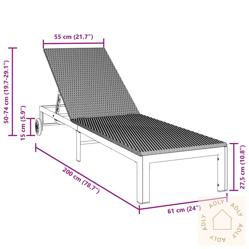 Solseng Med Hjul Svart Poly Rattan