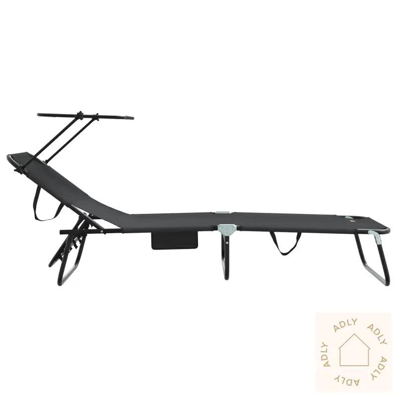 Sammenleggbart Solstol Med Baldakin Svart 600D Oxford Stoff