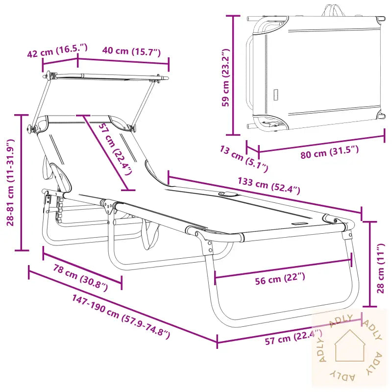 Sammenleggbart Solstol Med Baldakin Svart 600D Oxford Stoff