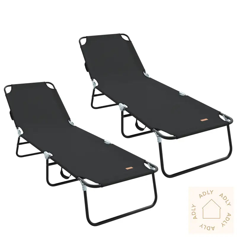 Sammenleggbar Solstol 2 Stk Bærbar Svart 600D Oxford Stoff