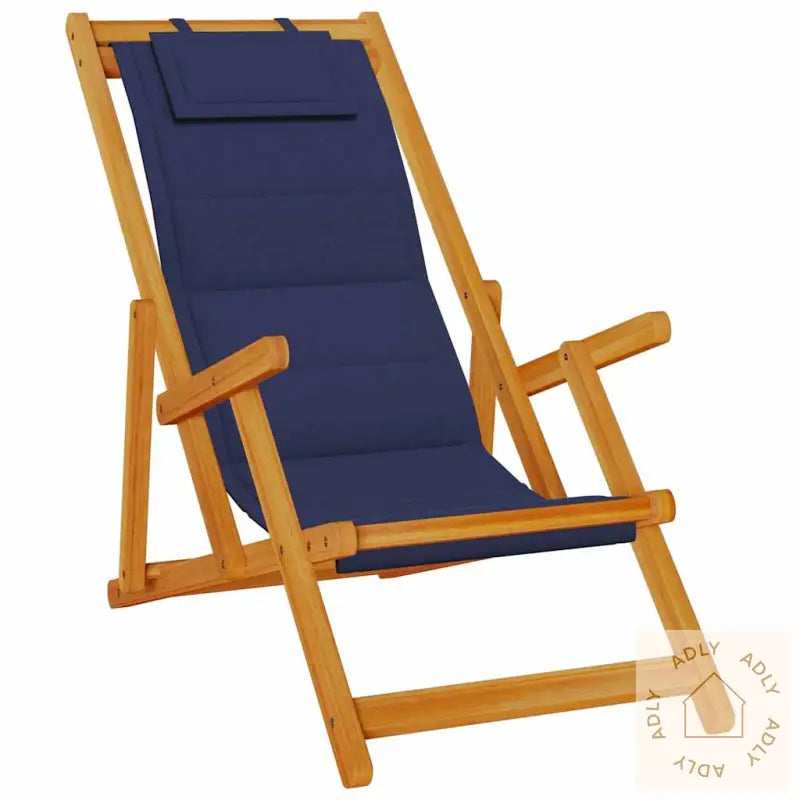 Sammenleggbar Strandstol Med Armlener Blå Akasietre Tekstil