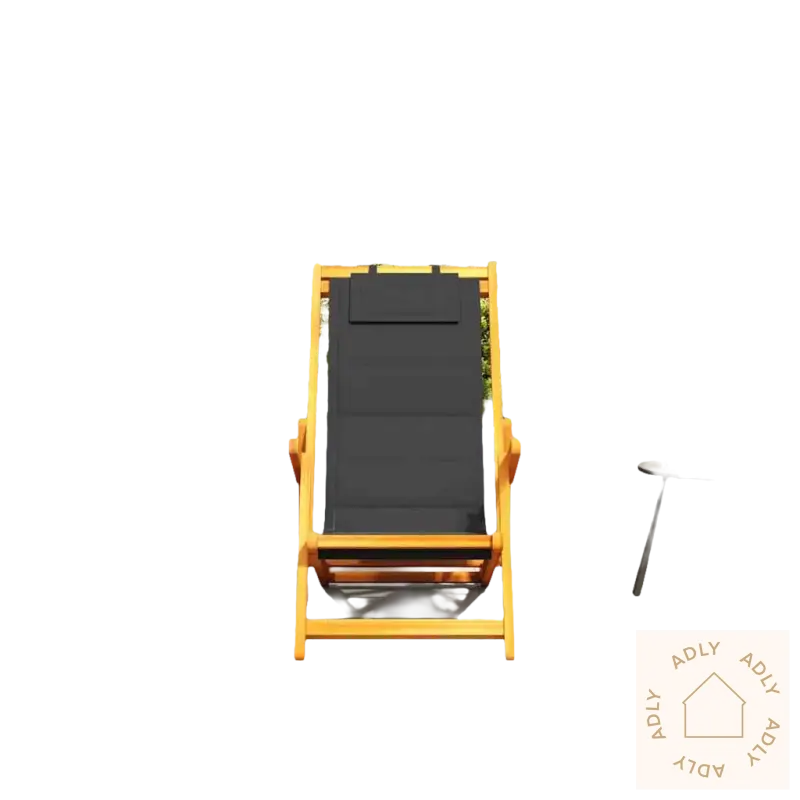 Wooden-framed svart lounge stol for langvarig bruk i heltre akasie, sammenleggbar strandstol