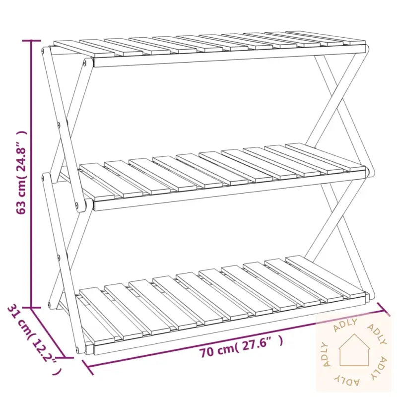 Sammenleggbar Hylle 3 Lag Brun 70X31X63 Cm Heltre Akasie