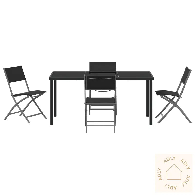 5 Delers Hage Spisesett Svart Textilene Og Stål