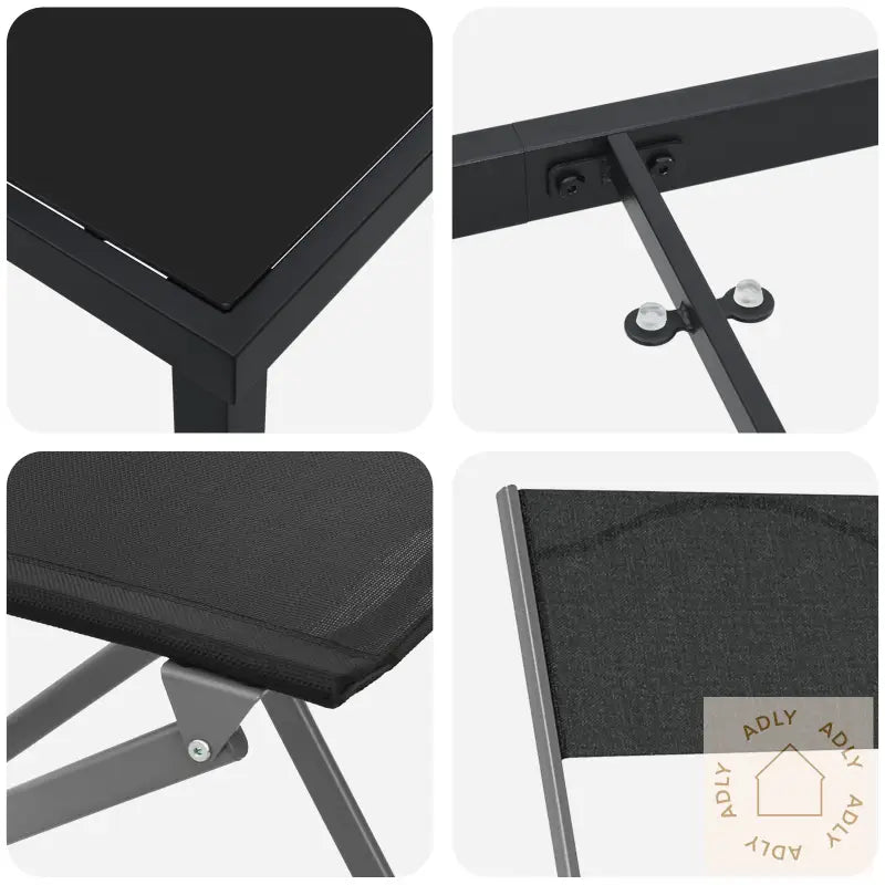 5 Delers Hage Spisesett Svart Textilene Og Stål