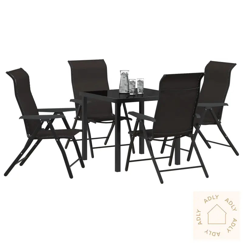 5-Delers Hage Spisebordsett Svart Poly Rattan