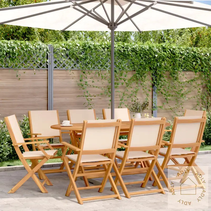 Sammenleggbare Hagestoler 8 Stk Beige Stoff Og Heltre