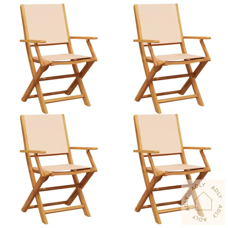 Sammenleggbare Hagestoler 4 Stk Beige Stoff Og Heltre
