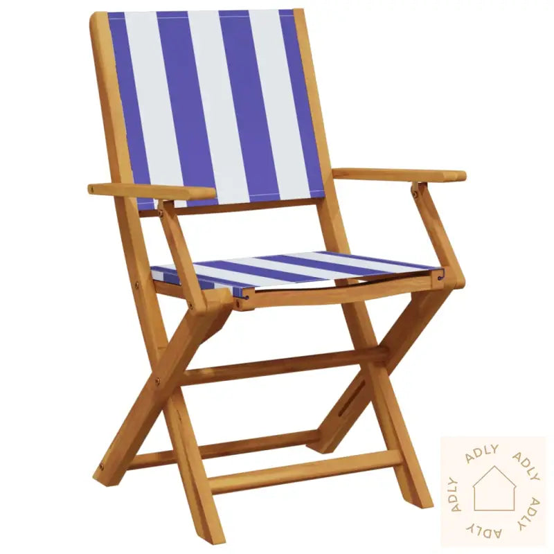 Sammenleggbare Hagestoler 6 Stk Blå Og Hvit Stoff Og Heltre