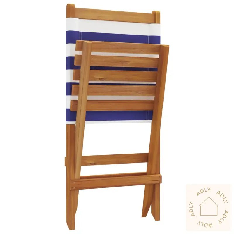 Sammenleggbare Hagestoler 4 Stk Blå Og Hvit Stoff Og Heltre