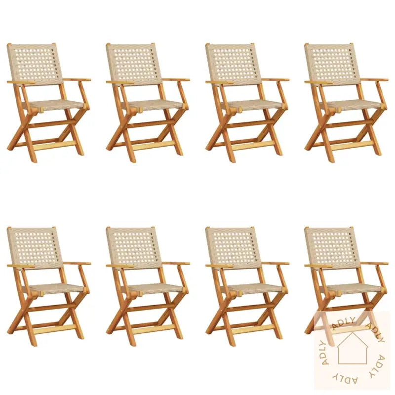 Sammenleggbare Hagestoler 8 Stk Beige Polyrotting Og Heltre