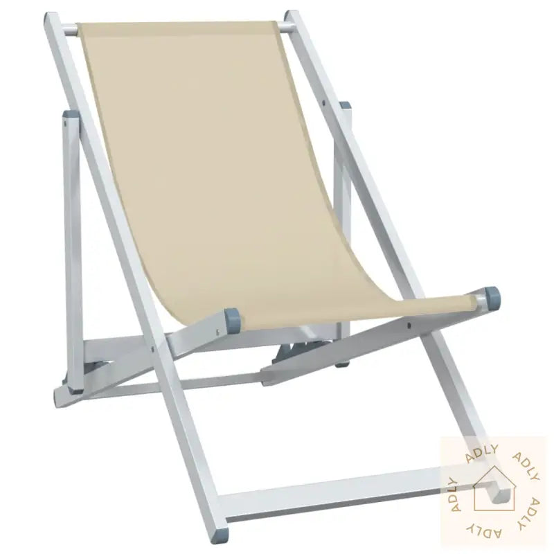 Sammenleggbare Strandstoler 2 Stk Krem Aluminium Og Textilene