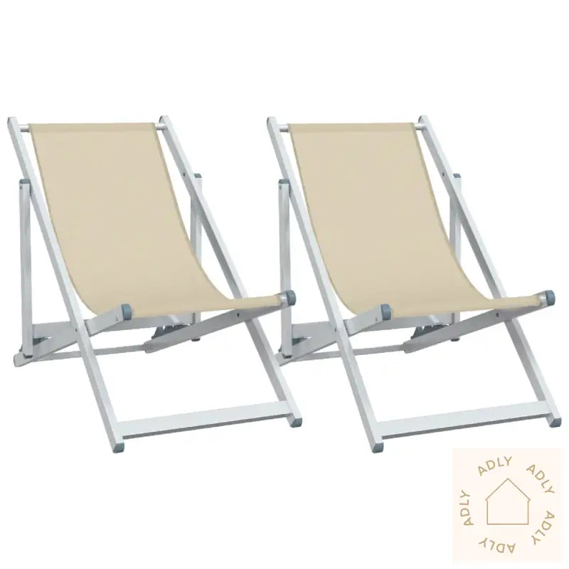 Sammenleggbare Strandstoler 2 Stk Krem Aluminium Og Textilene