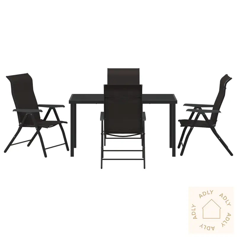 5 Delt Hage Spisestue Sett Svart Poly Rattan