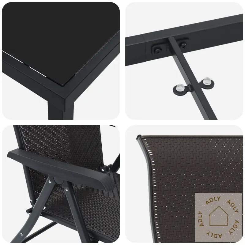 5 Delt Hage Spisestue Sett Svart Poly Rattan