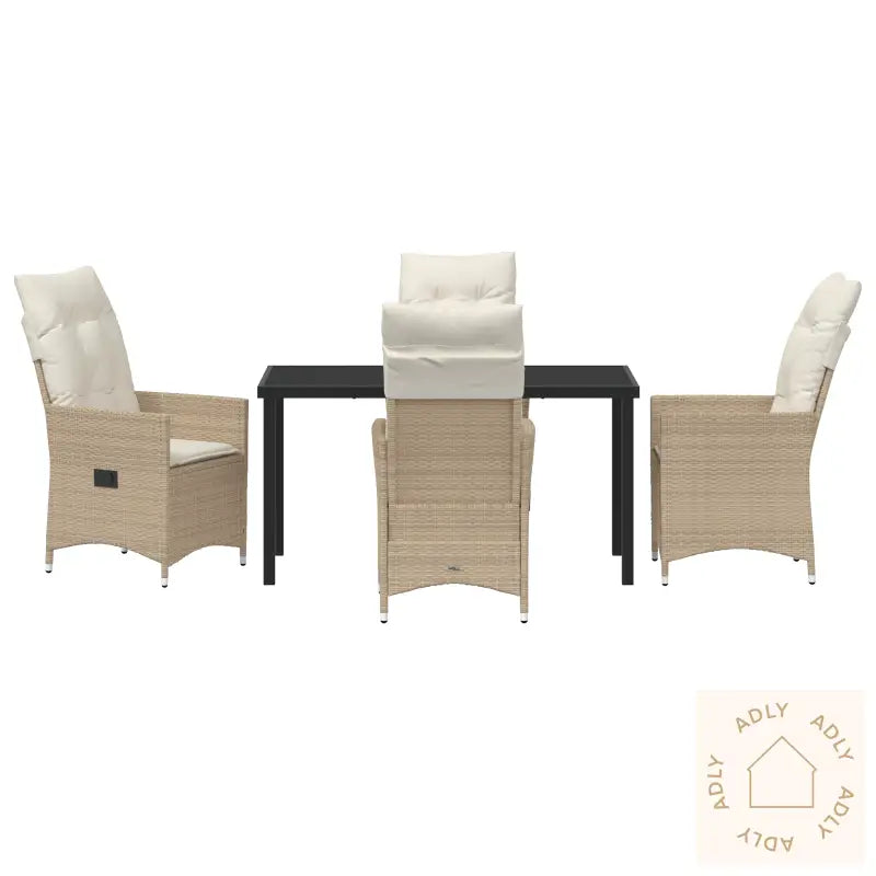 5-Delers Hage Spisebord Med Puter Beige Poly Rattan