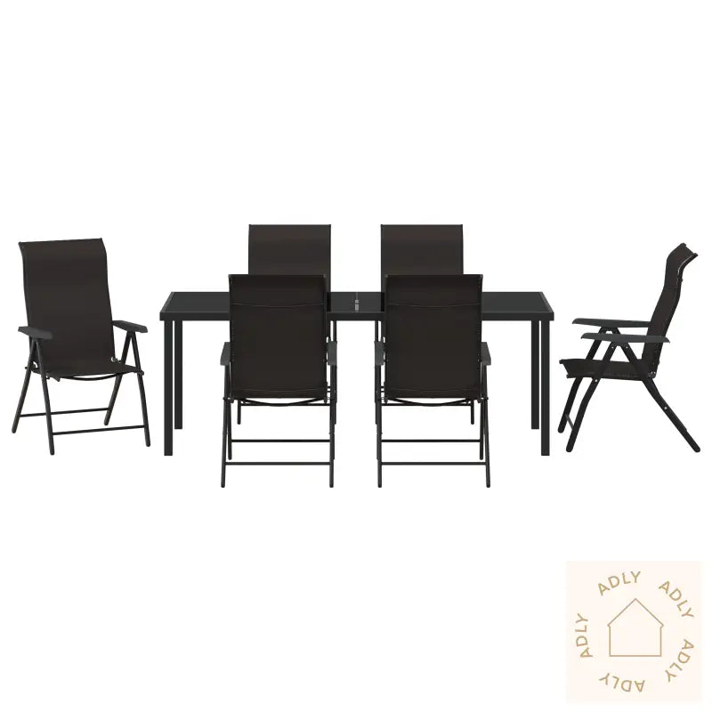 7 Deler Hage Spisebord Sett Svart Poly Rattan