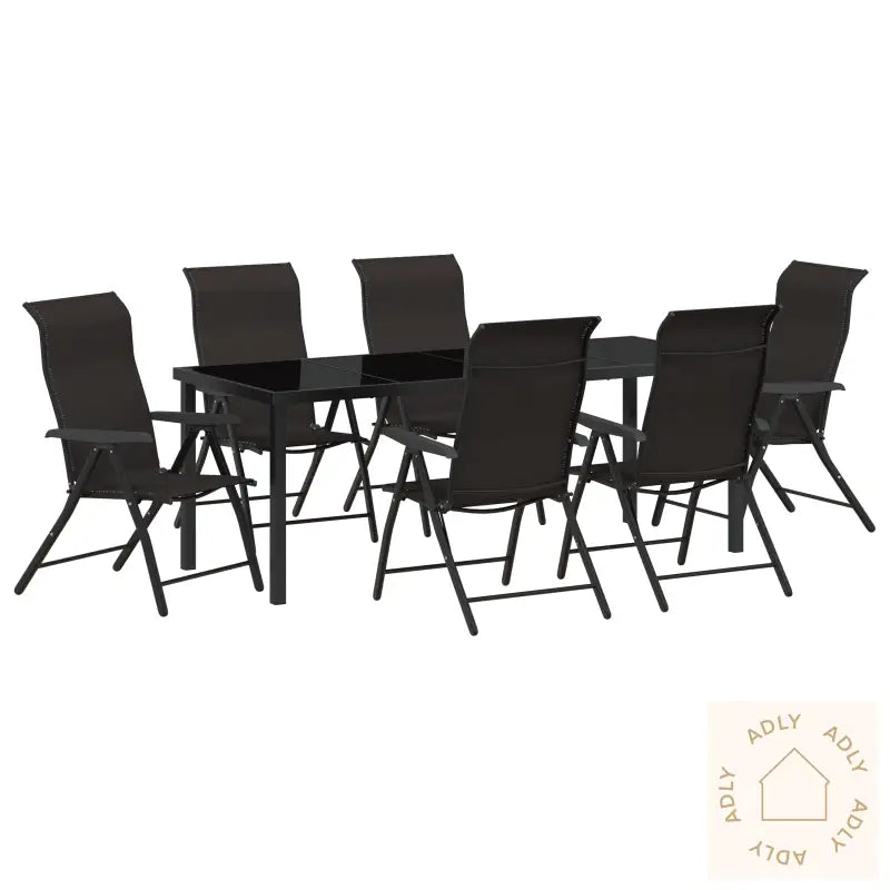 7 Deler Hage Spisebord Sett Svart Poly Rattan
