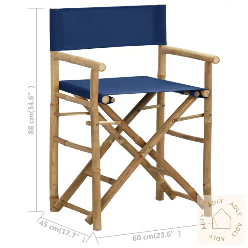 Sammenleggbare Regissørstoler 2 Stk Blå Bambus Og Stoff