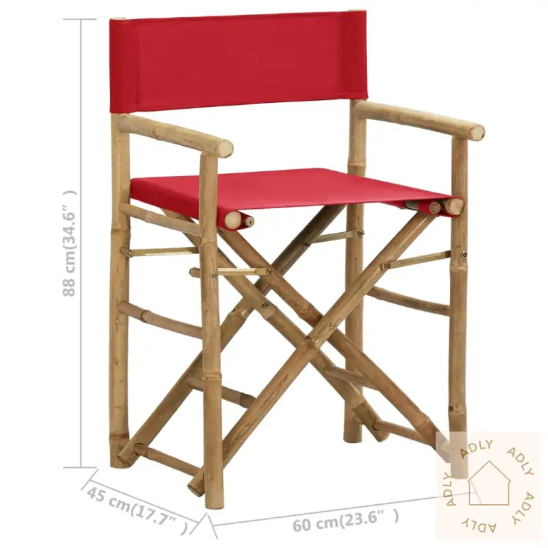Sammenleggbare Regissørstoler 2 Stk Rød Bambus Og Stoff