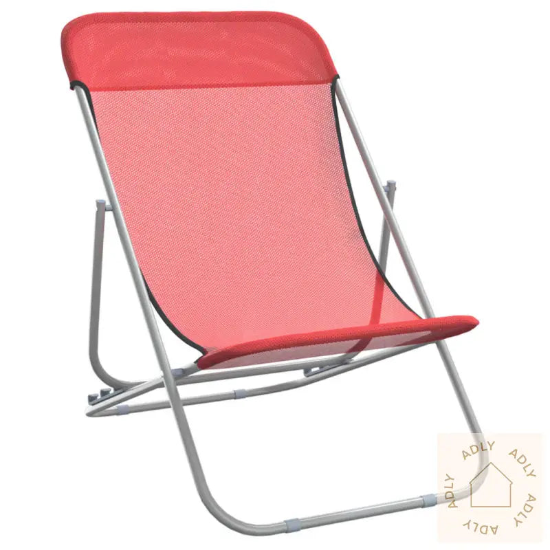 Foldbare Strandstoler 2 Stk Rød Textilene Og Pulverlakkert Stål