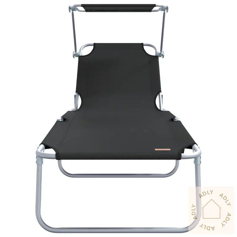 Sammenleggbare Solstoler 2 Stk Med Baldakin Svart 600D Oxford-Stoff