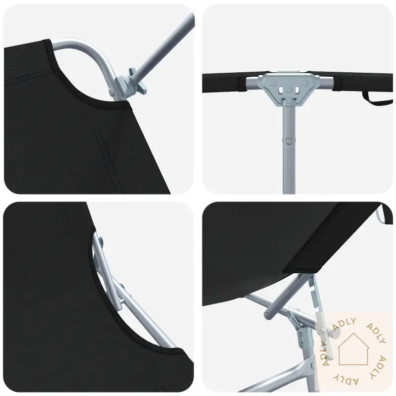 Sammenleggbare Solstoler 2 Stk Med Baldakin Svart 600D Oxford-Stoff