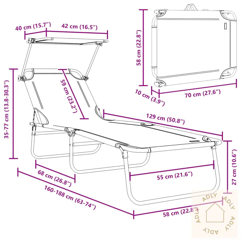 Sammenleggbare Solstoler 2 Stk Med Baldakin Svart 600D Oxford-Stoff