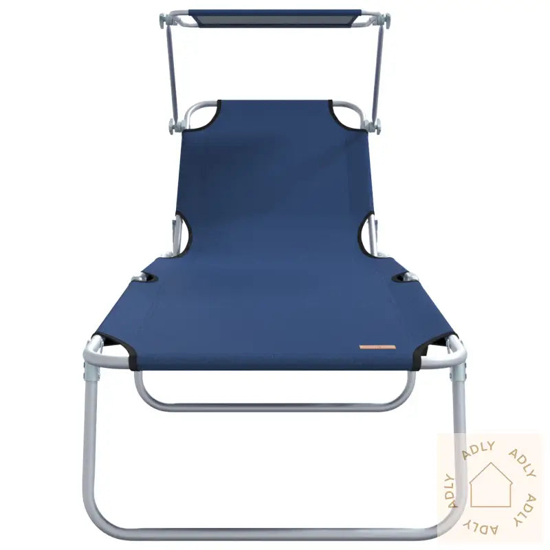 Sammenleggbare Solstoler 2 Stk Med Parasoll Blå 600D Oxford Tøy