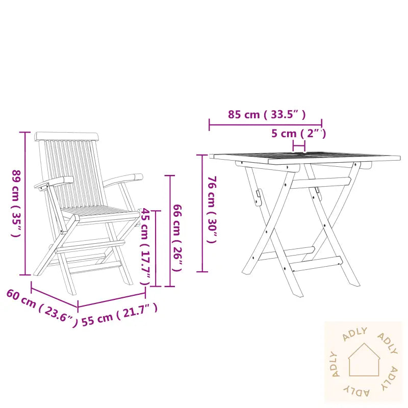 3 Delers Sammenleggbart Hage Bistro Set Solid Tre Akasietre