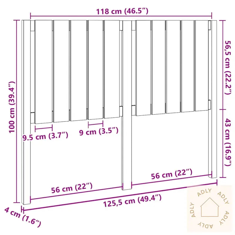 Sengegavl Svart 125,5X4X100 Cm Heltre Furu